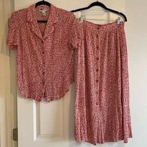 Vintage Russ Floral Matching Button up short sleeve blouse and midi maxi skirt